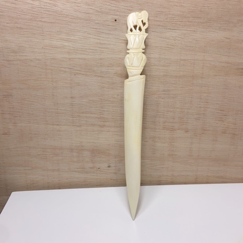Vintage 🐘 Faux Ivory Carved Elephant Letter Opener Decorative Office Tool Art